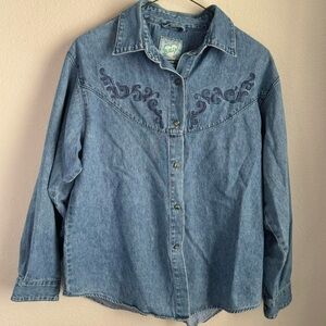 Embroidered Denim Button-Up Shirt